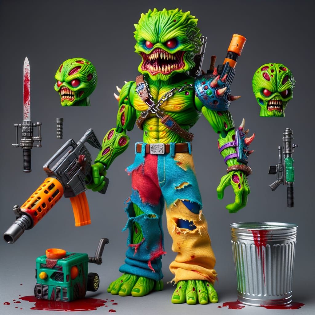 Grotesque 90s-Inspired Action Figure with Exaggerated Featur...