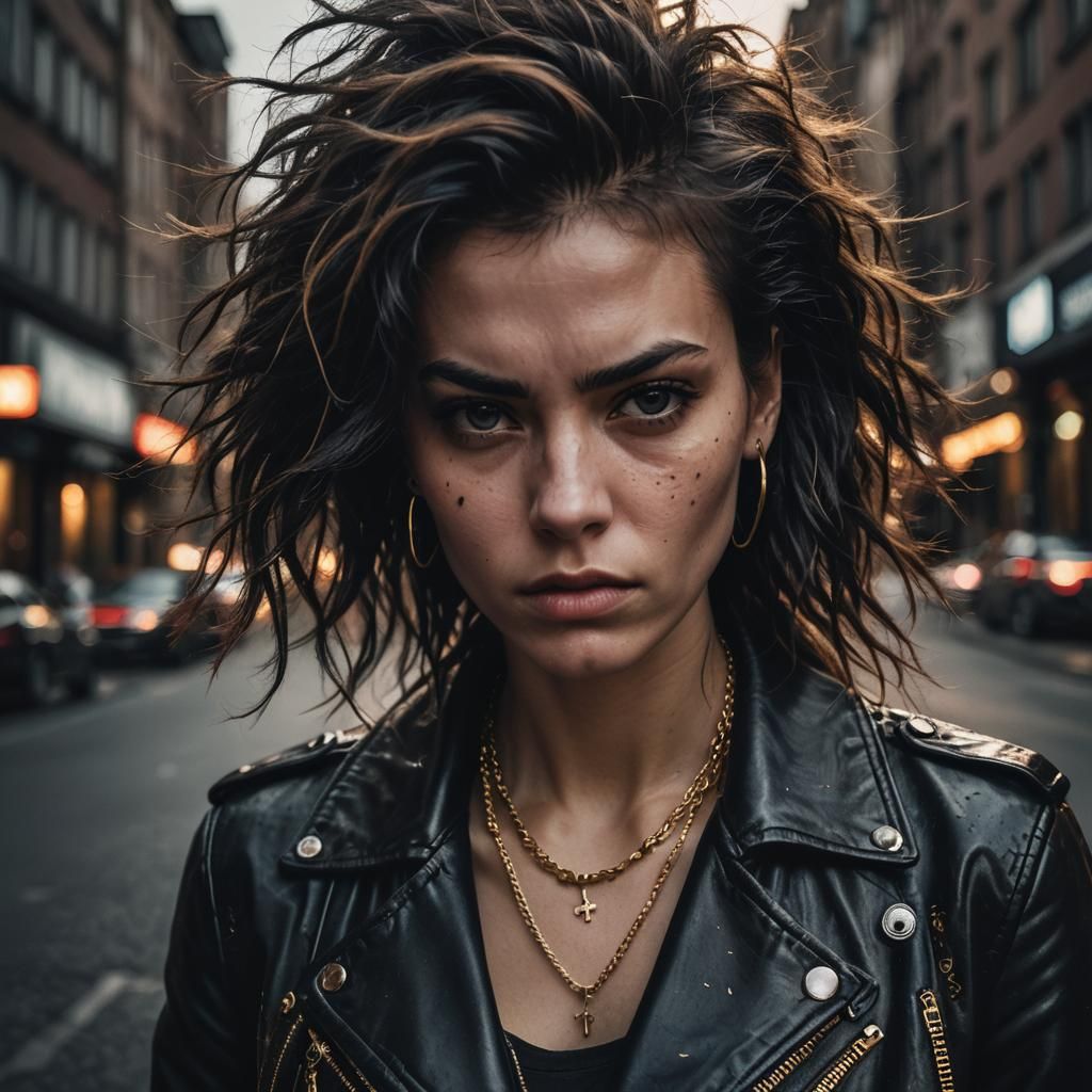 Edgy Woman in Urban Street Photography Style