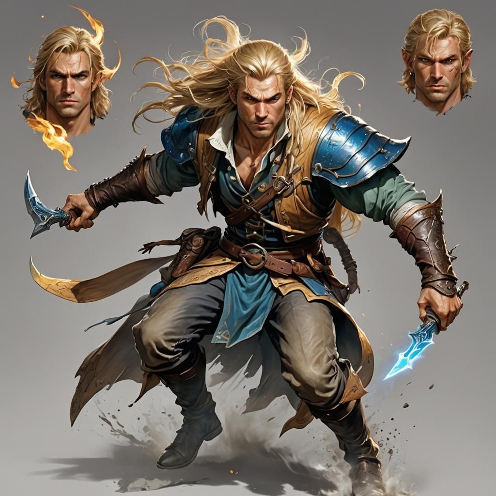 Half-Elf Swashbuckler Casting Magic: Detailed Fantasy Art