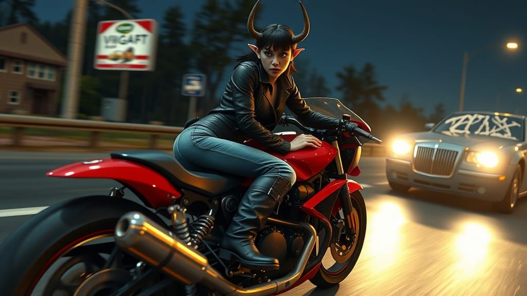 Elf on Motorcycle in Hyper-Realistic Digital Art