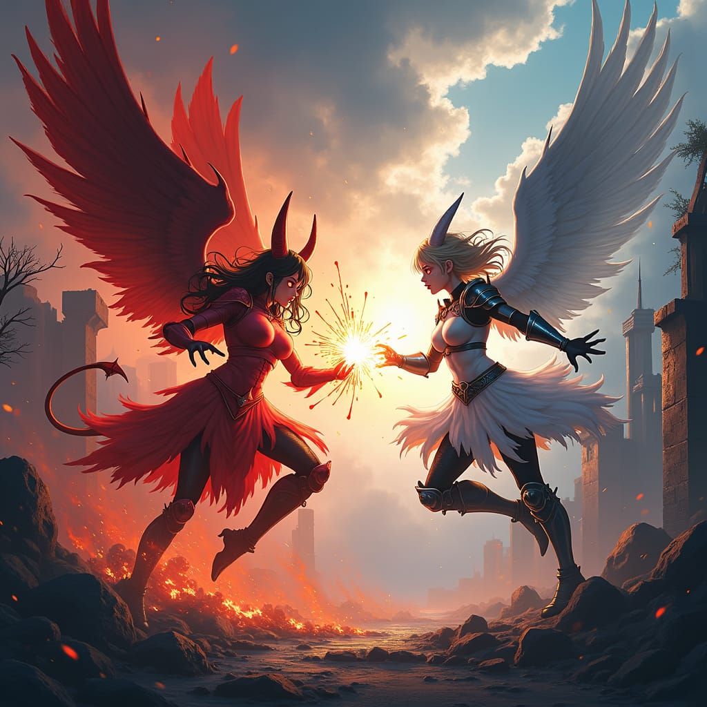 Anime: Demonic Girl vs Angelic Girl in Battle