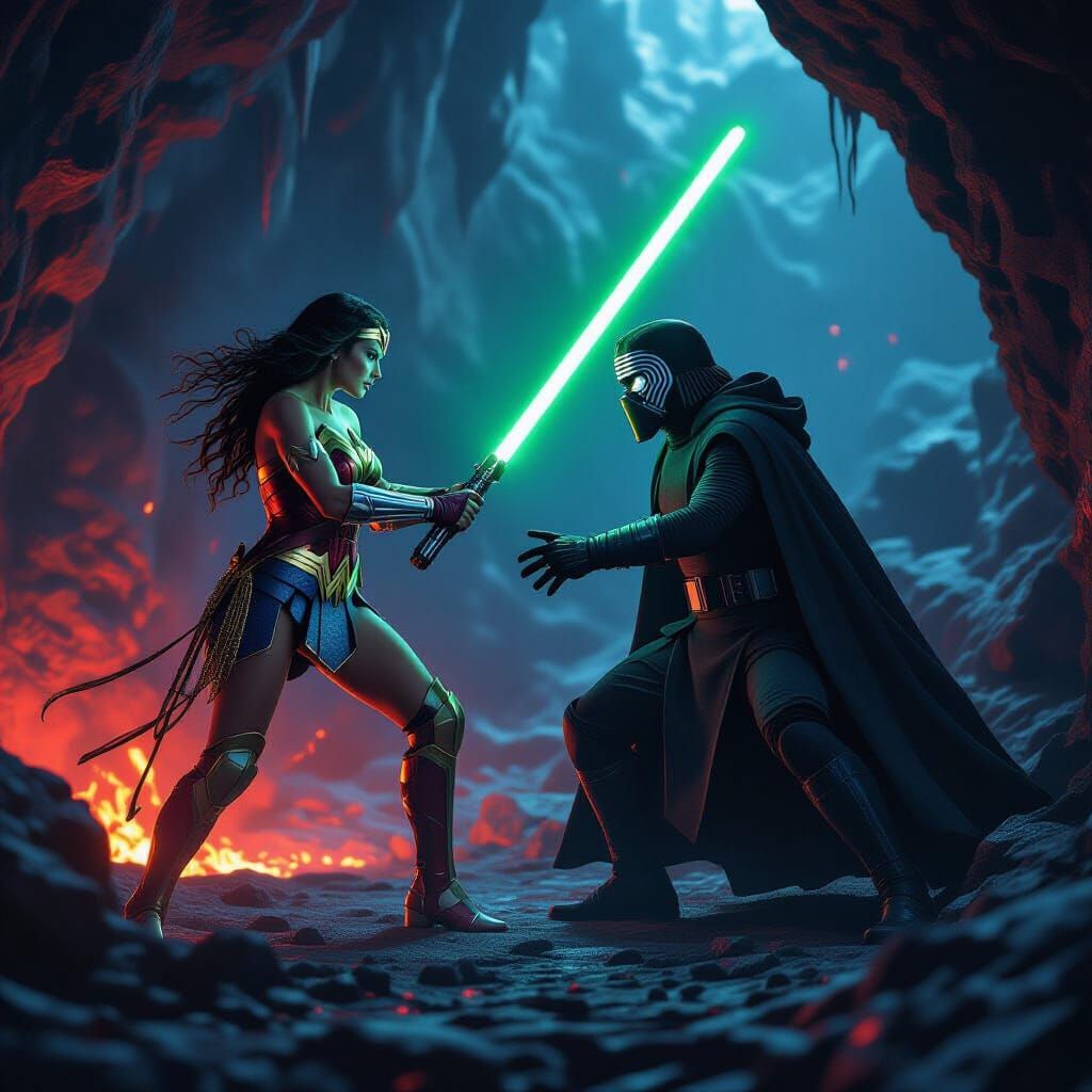 Wonder Woman vs Kylo Ren in Lava Cave