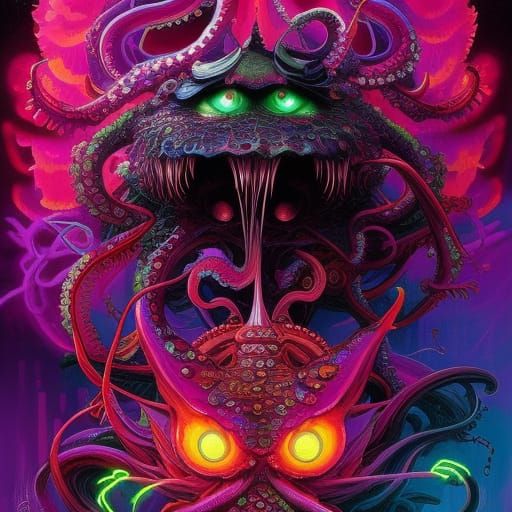 Terrifying Octopus Plays Guitar, Hyperdetailed Concept Art