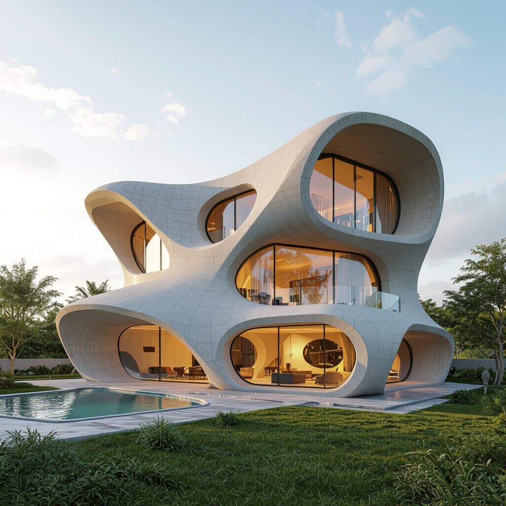 Futuristic Organic Concrete House Architecture