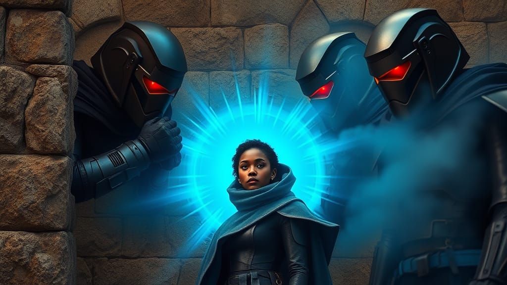 Radiant Shield: Futuristic Defense Against Armored Figures