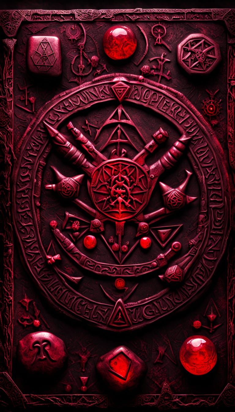 Occult Ruby Slab with Glowing Gothic Runes