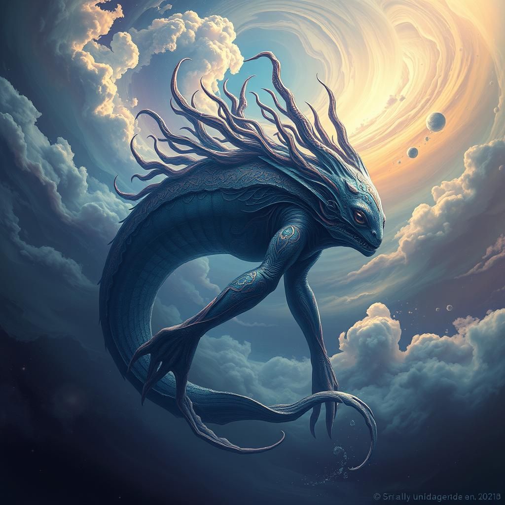 Alien Aquatic Being in Dreamlike Sci-Fi Tattoo Art