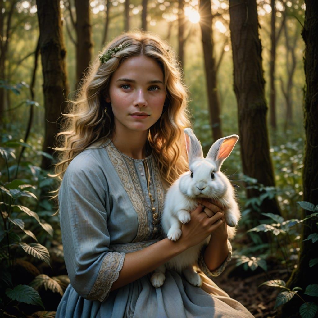 Whimsical Portrait of a Young Girl in a Forest