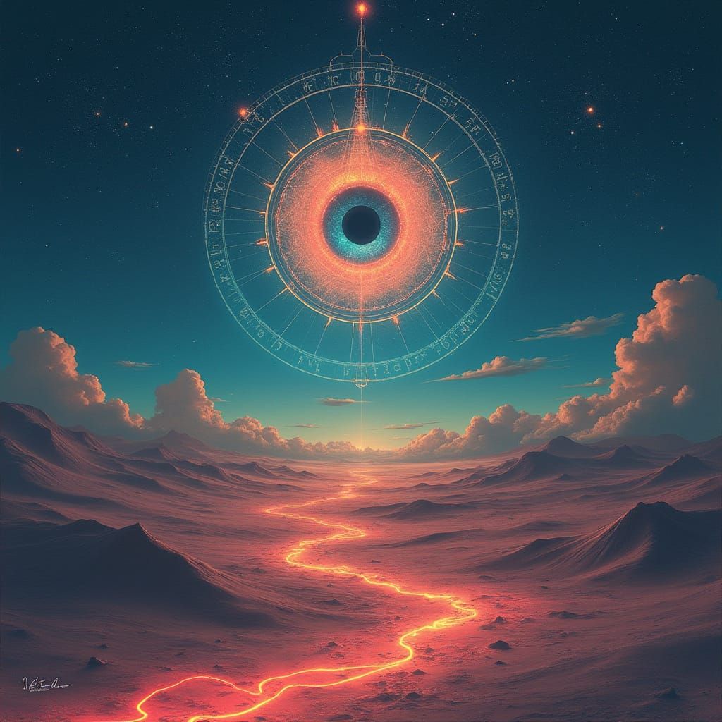 Ethereal Futuristic Landscape with Glowing Cosmic Center