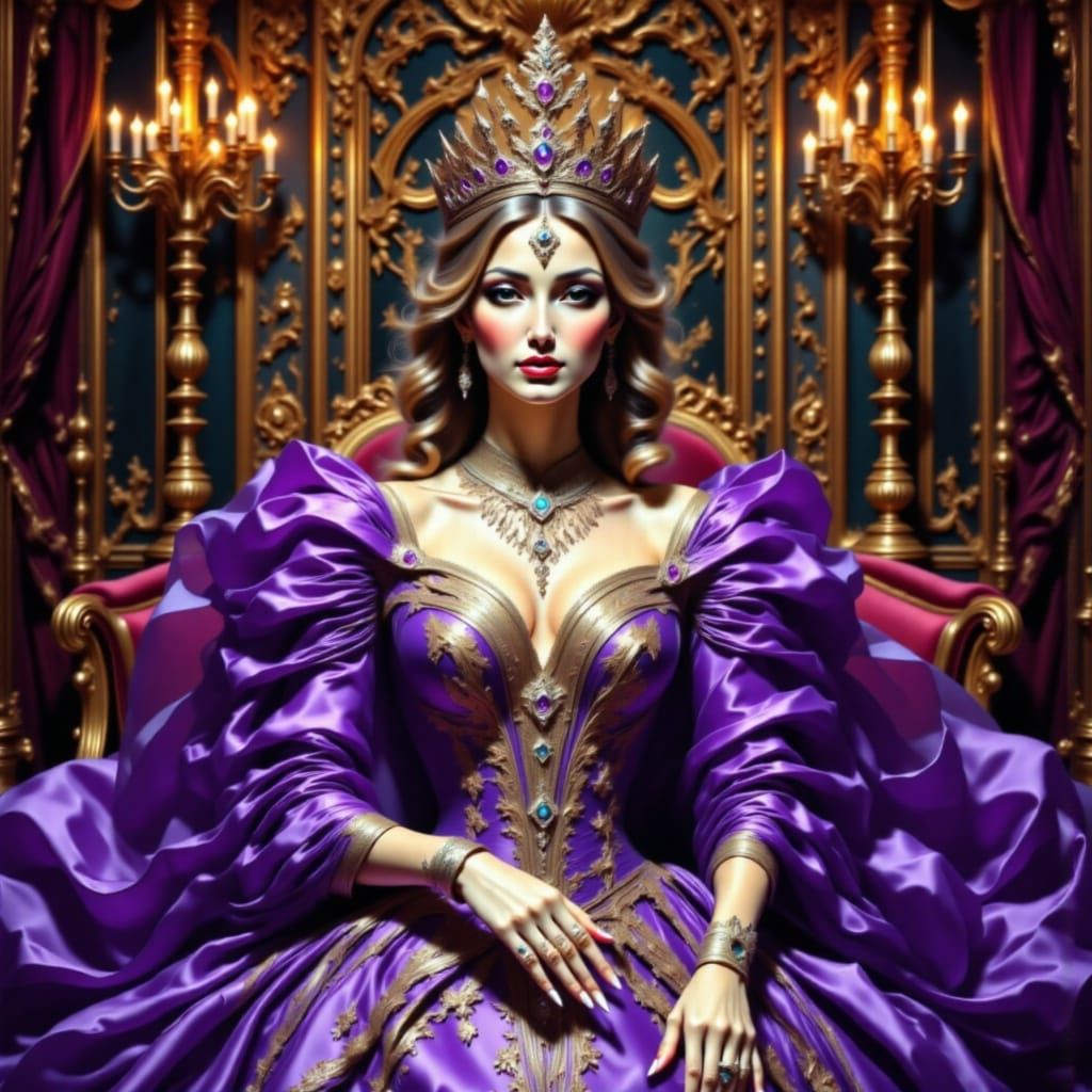 Baroque Queen in Violet Gown and Jewels