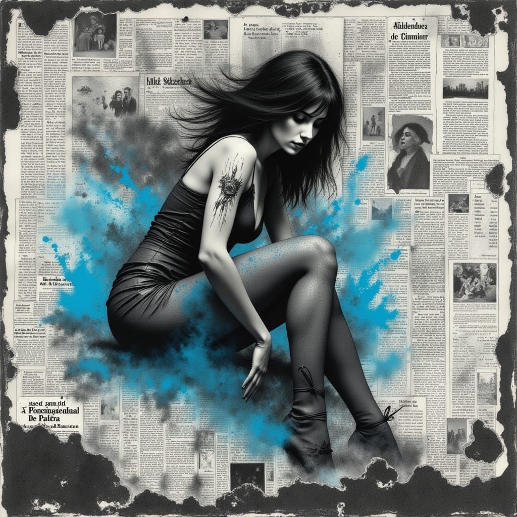 Beautiful Graphite Demoness in Mixed Media Collage