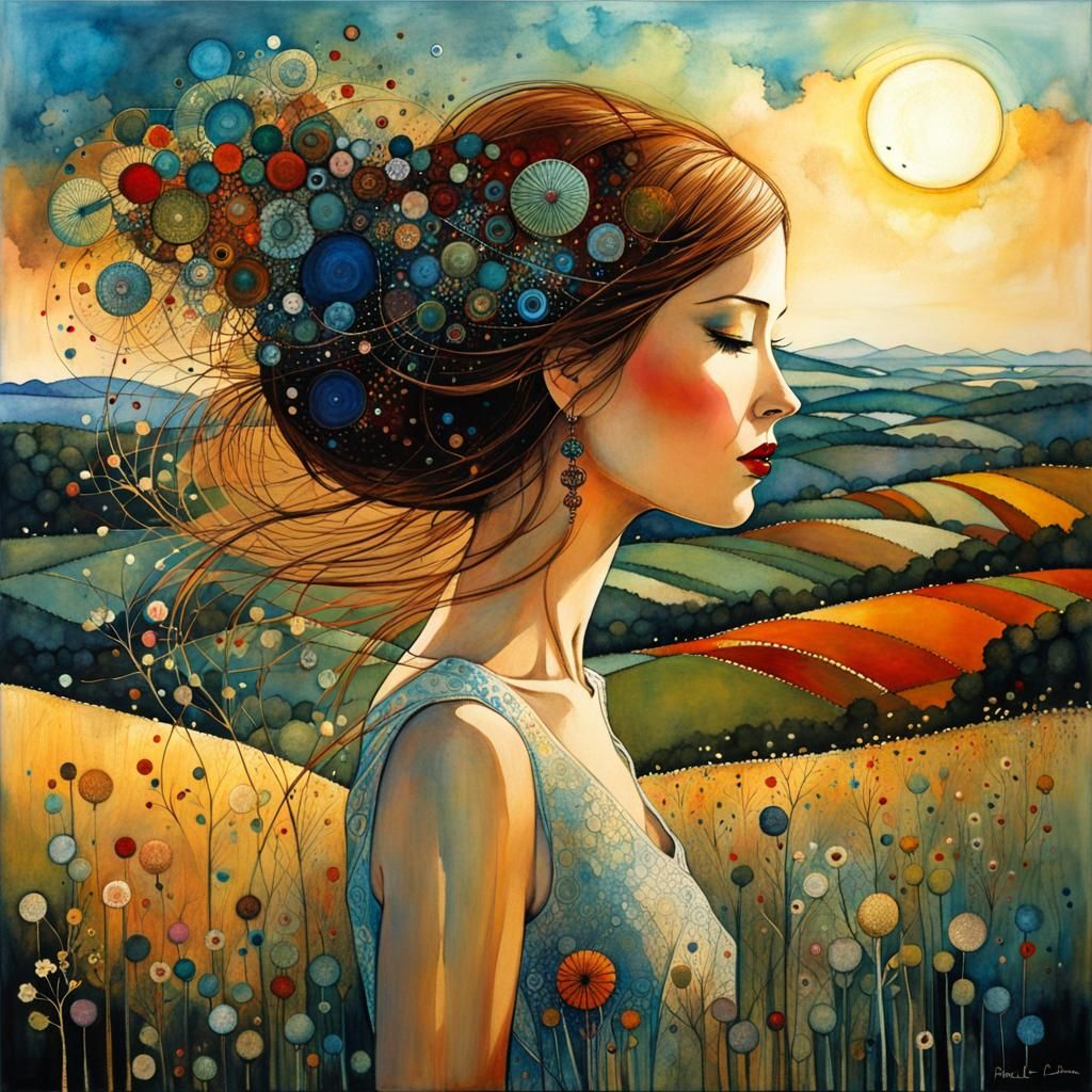 Girl on Windy Hill: Art Brut Digital Illustration