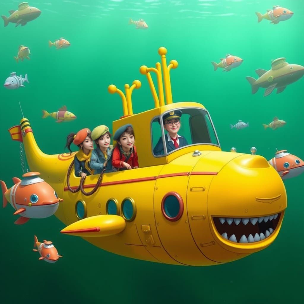 Whimsical Yellow Submarine in a Sea of Green