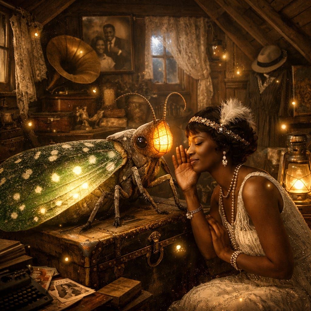 Harlem Renaissance Attic Memory with Lantern Moth Whisper