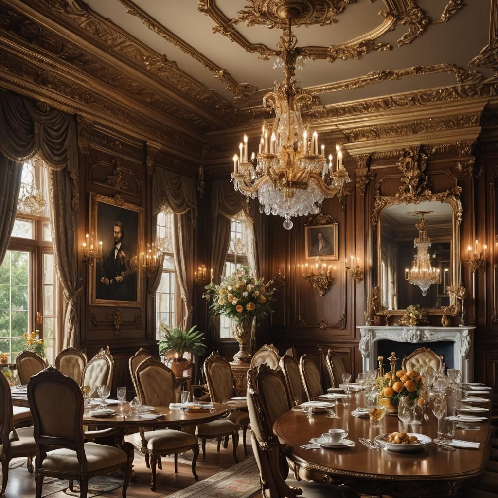 Victorian Mansion Dining Room in Photorealistic Style