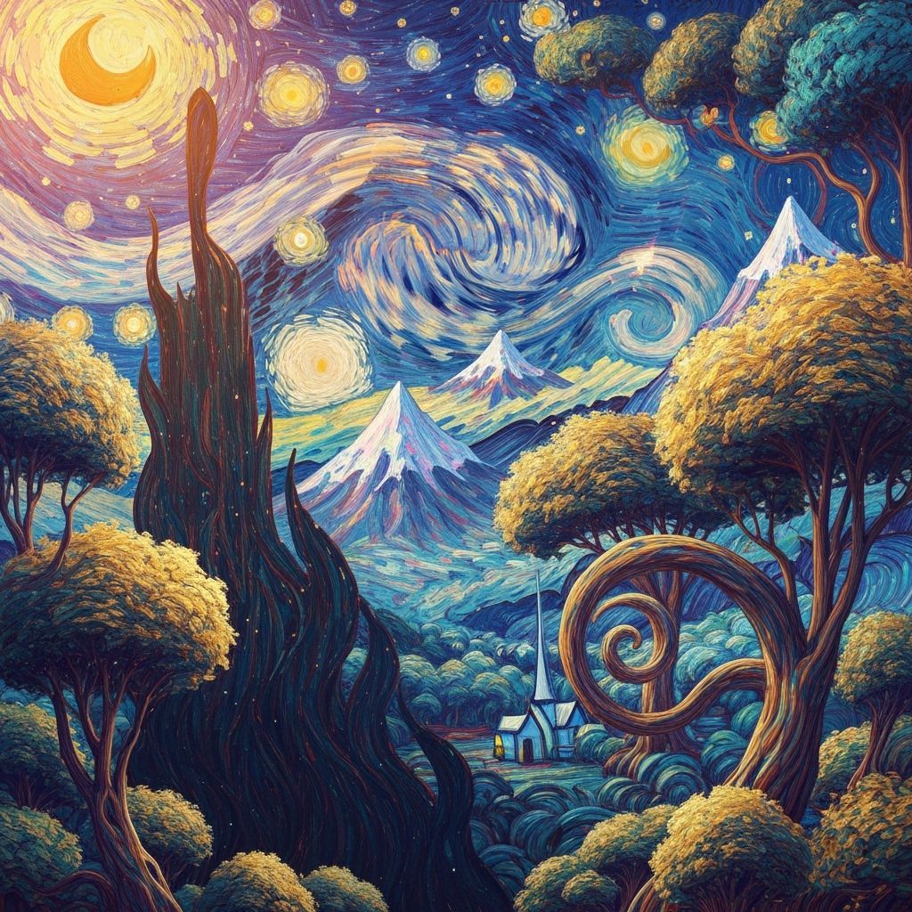 Surreal Forest Landscape Inspired by Van Gogh and Stalenhag