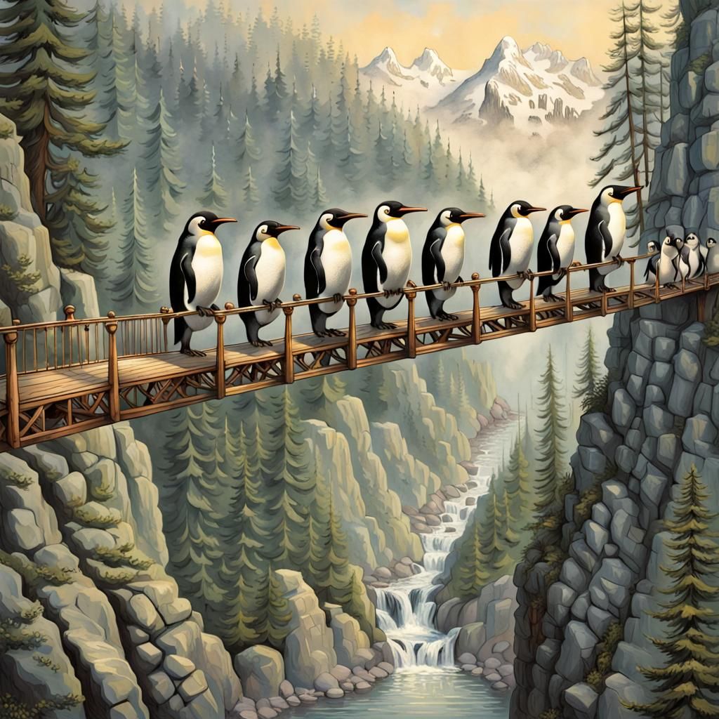 Giraffe and Penguins on Capilano Bridge, Horror Style