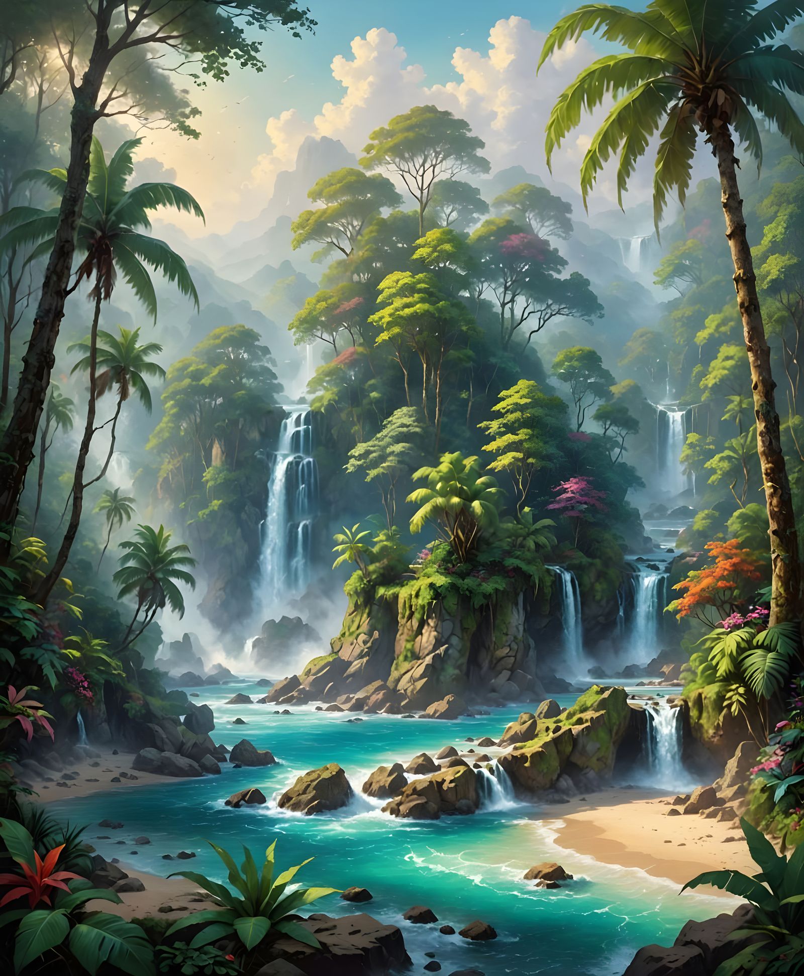 Ethereal Tropical Paradise in Dreamy Realism