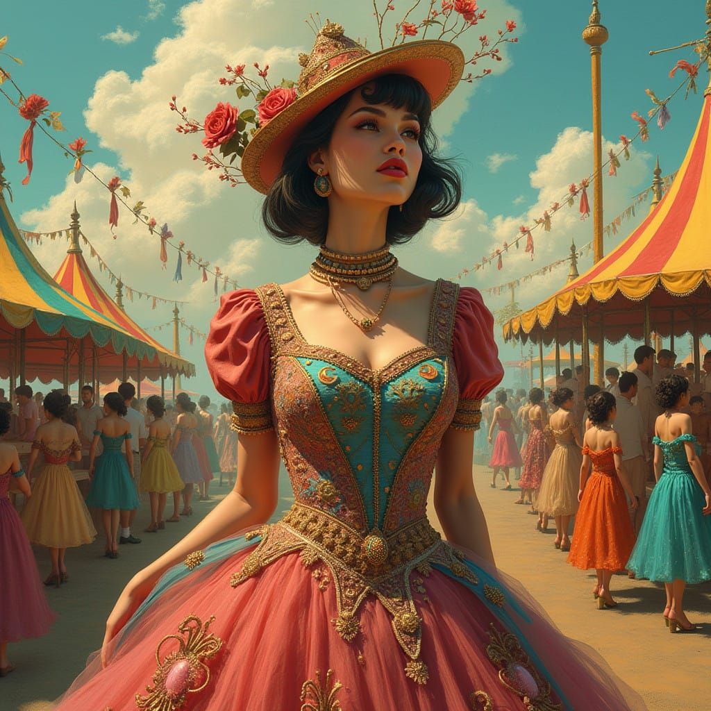 Ethereal Carnival Goddess in Cyberpunk Vogue