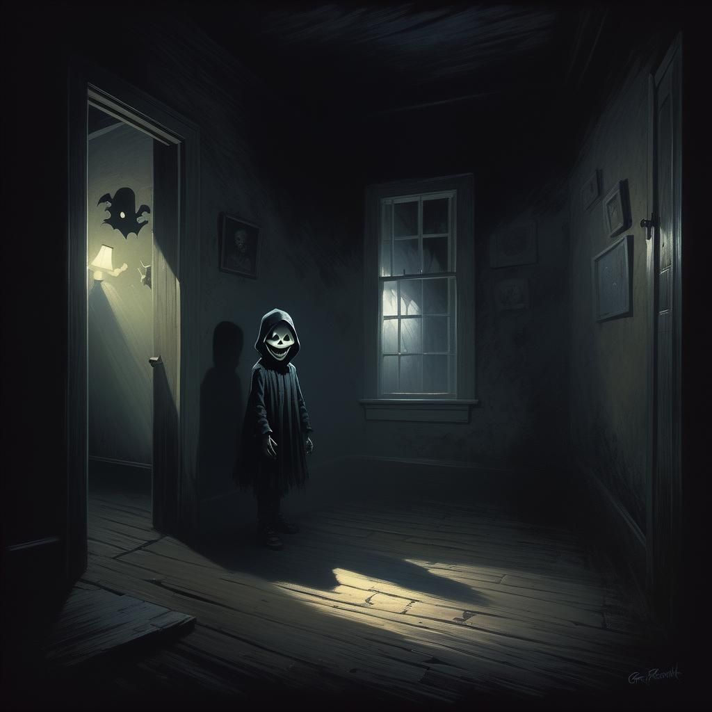 Sinister Shadow-Child Smiles in Dark Corner