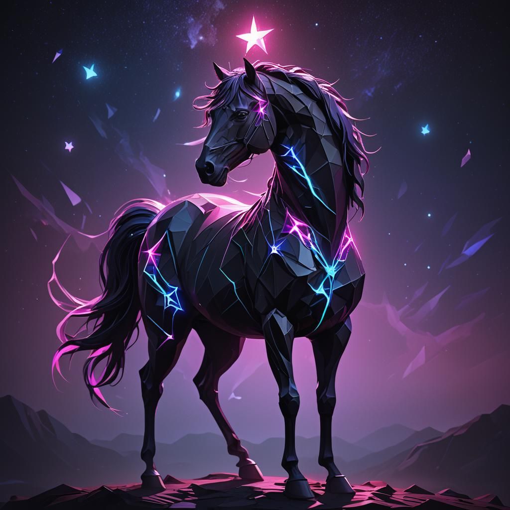 Neon Star Stallion in Dark Fantasy Art
