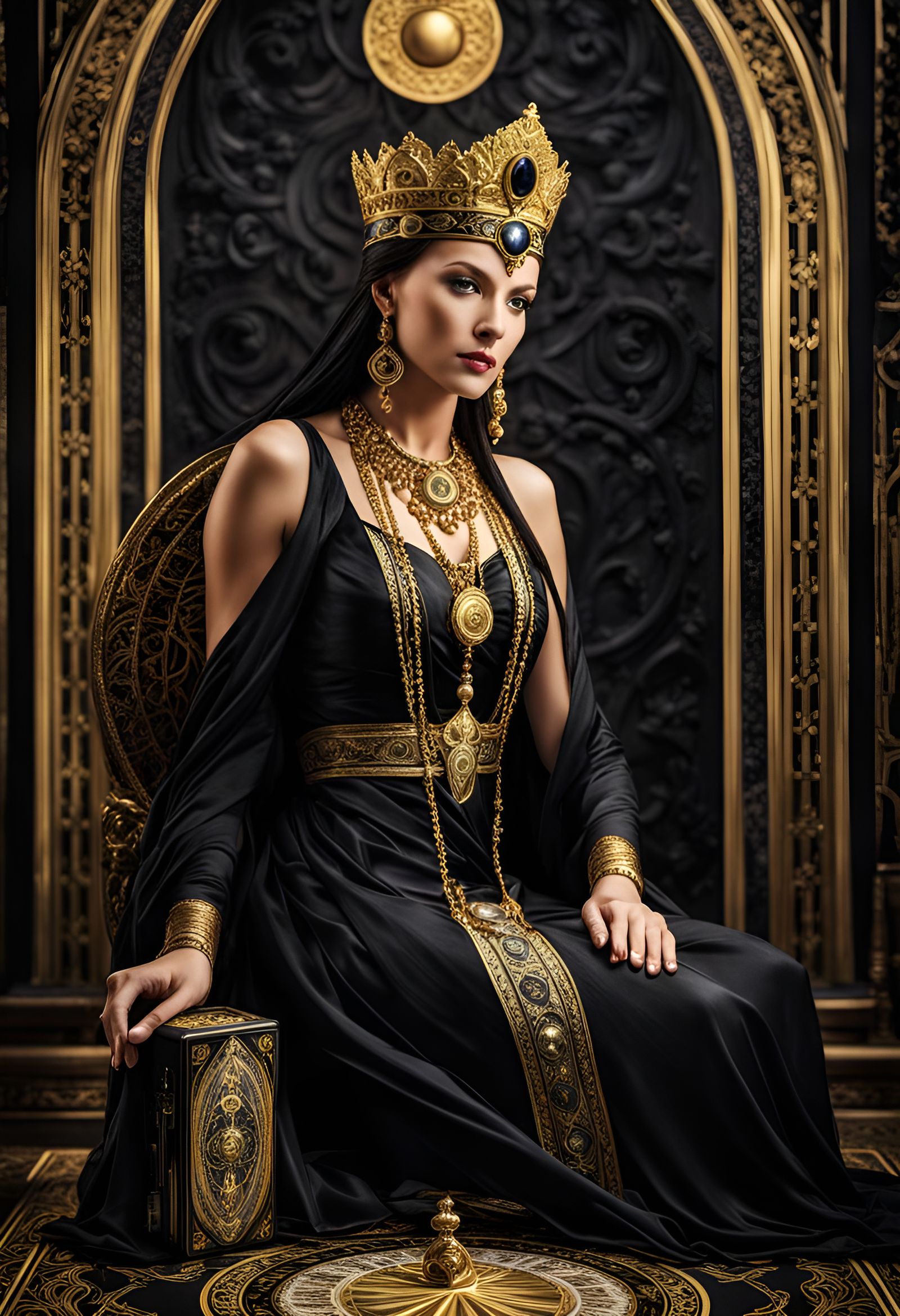 High Priestess Tarot Card with Ornate Border