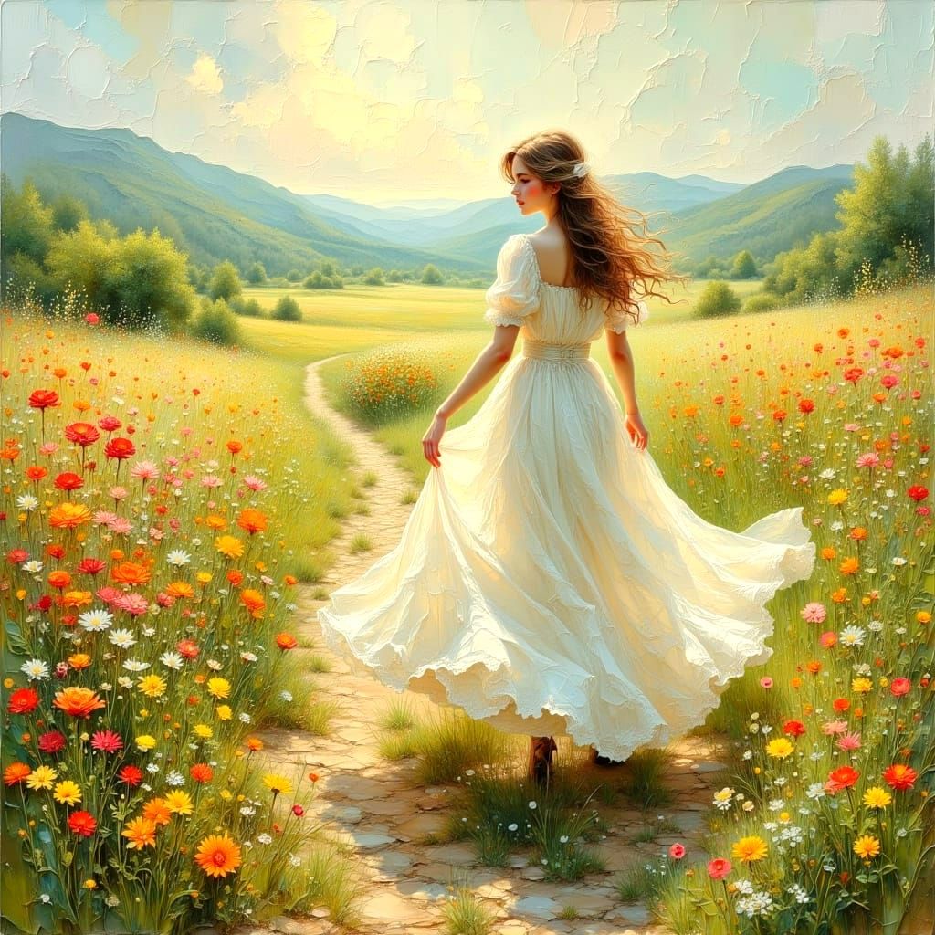 Impasto Painting of Wildflower Field in Pastel Colors