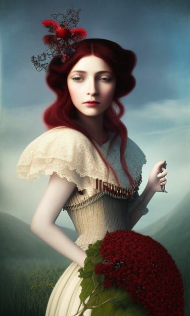 Red-Haired Cowgirl: Photorealistic Matte Painting