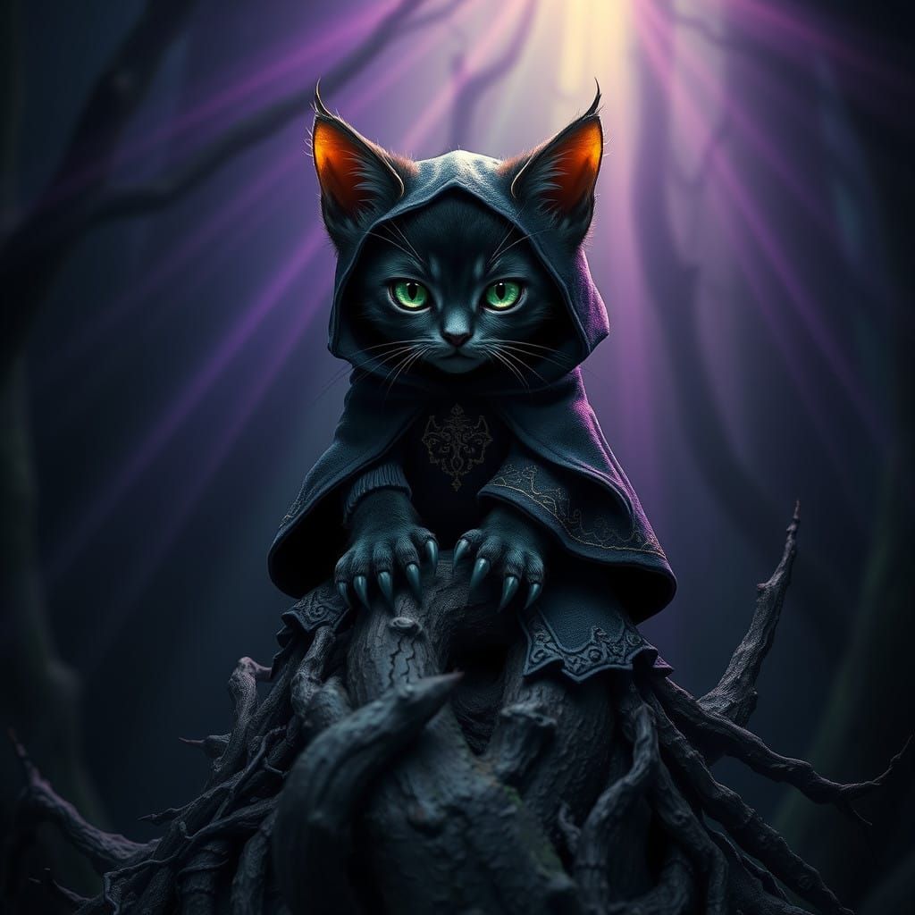 Malevolent Kitten in Dark Fantasy Realm