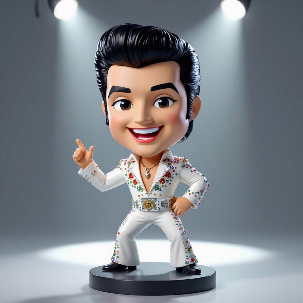 3D Bobblehead of Elvis Presley in Sequined Jumpsuit