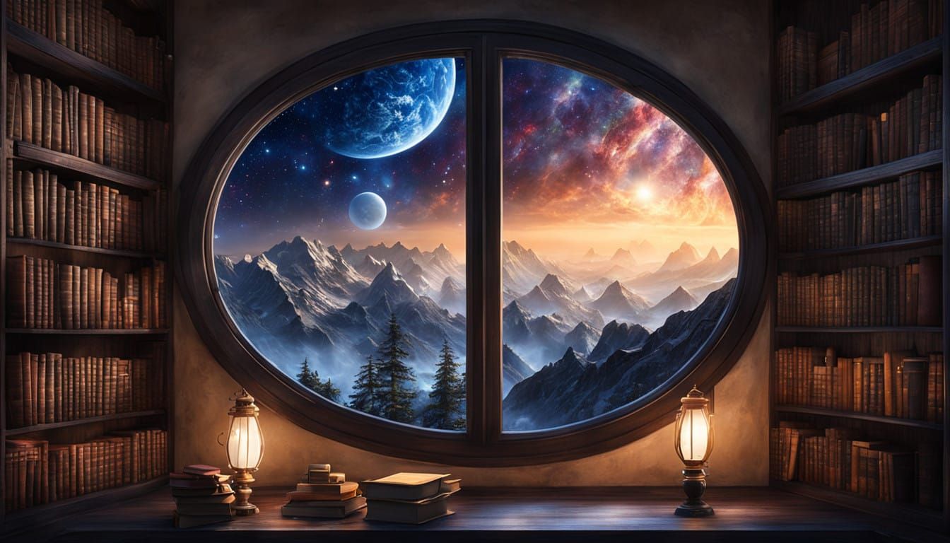 Cosy Sci-Fi Library in Vibrant Indigo Hues