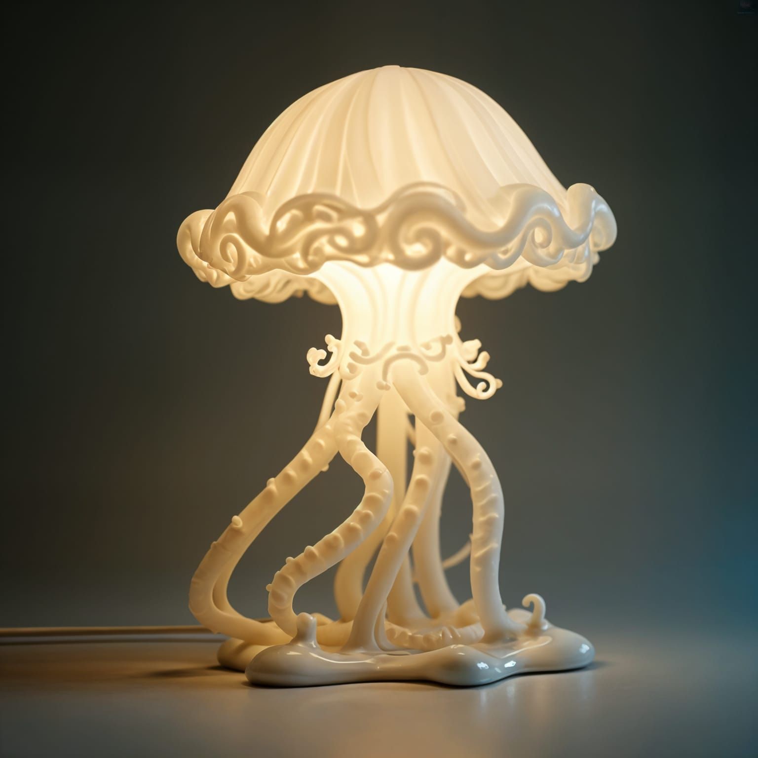 Frosted Glass Jellyfish Lamp as Bedside Lighting
