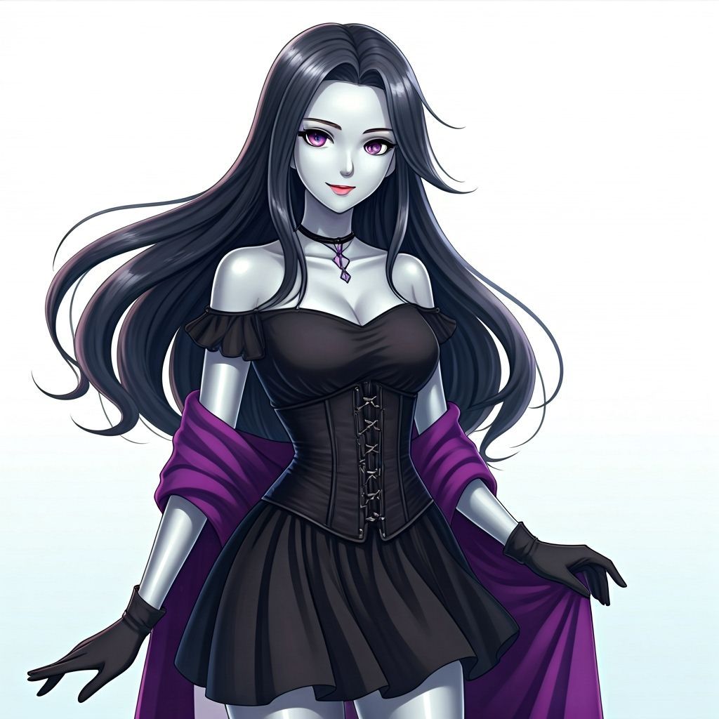 Smiling Woman with Silver Skin in Anime Style