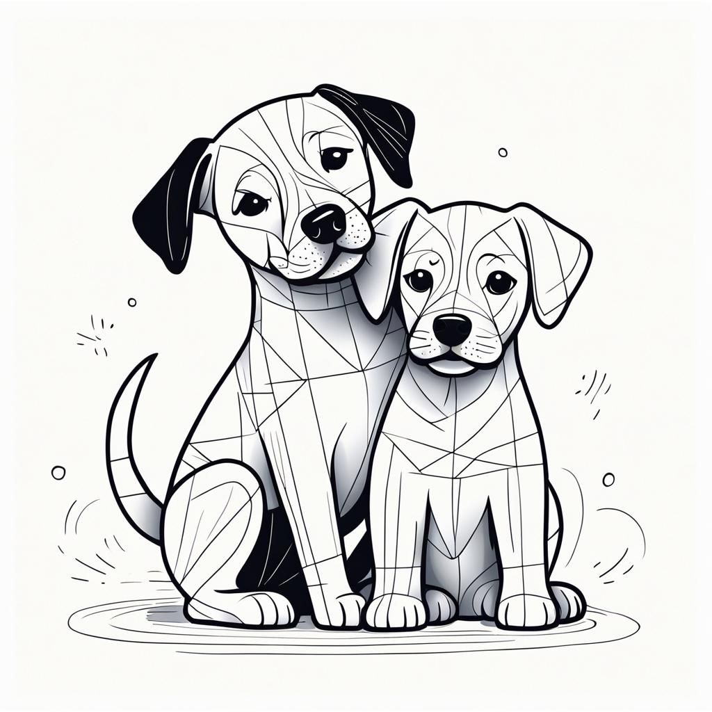 Playful Dog Mother and Baby in Pop Art Style
