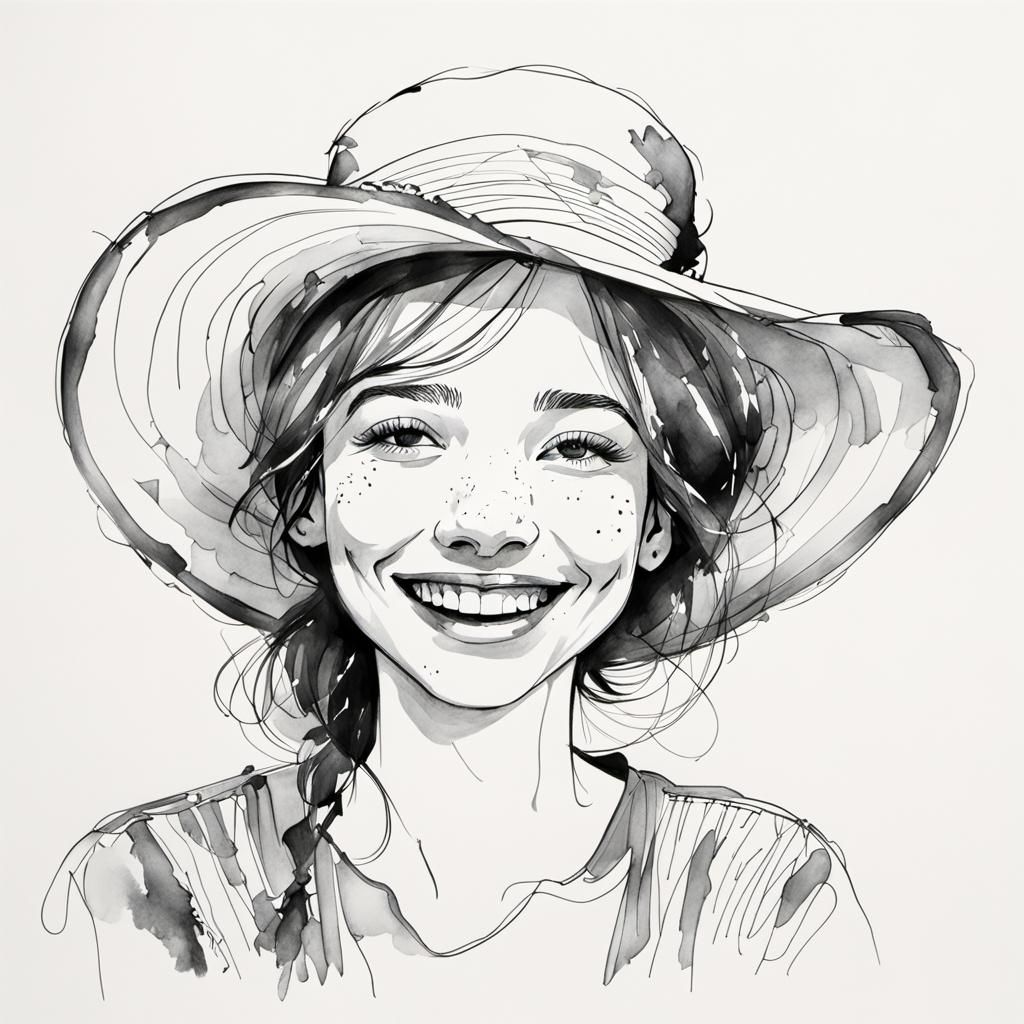 Laughing Girl Portrait in Quentin Blake Style