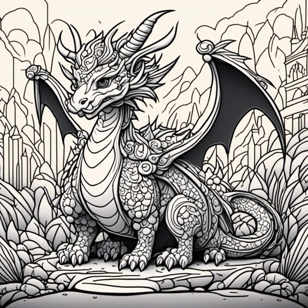 Cartoon Dragon Coloring Page in Detailed Line Art