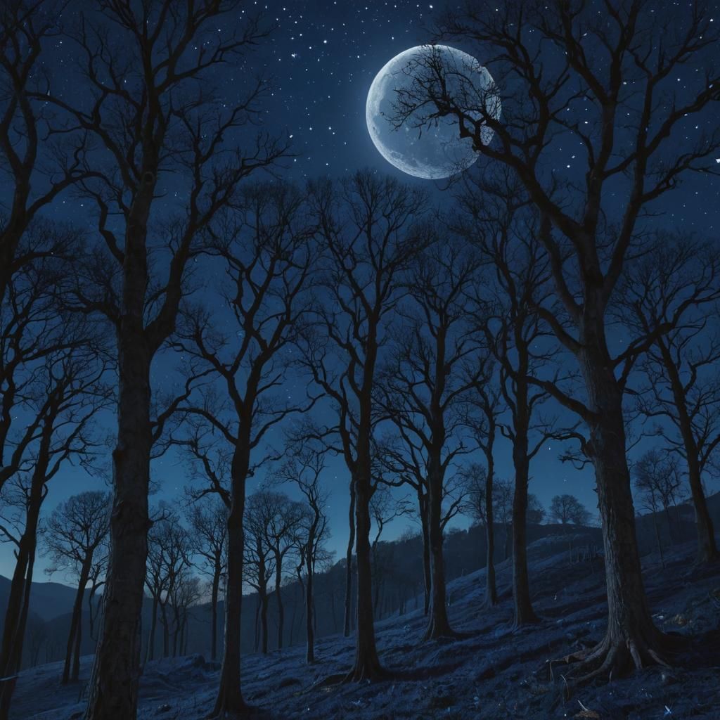 Fantasy Forest Under Moonlight in Rackham Style