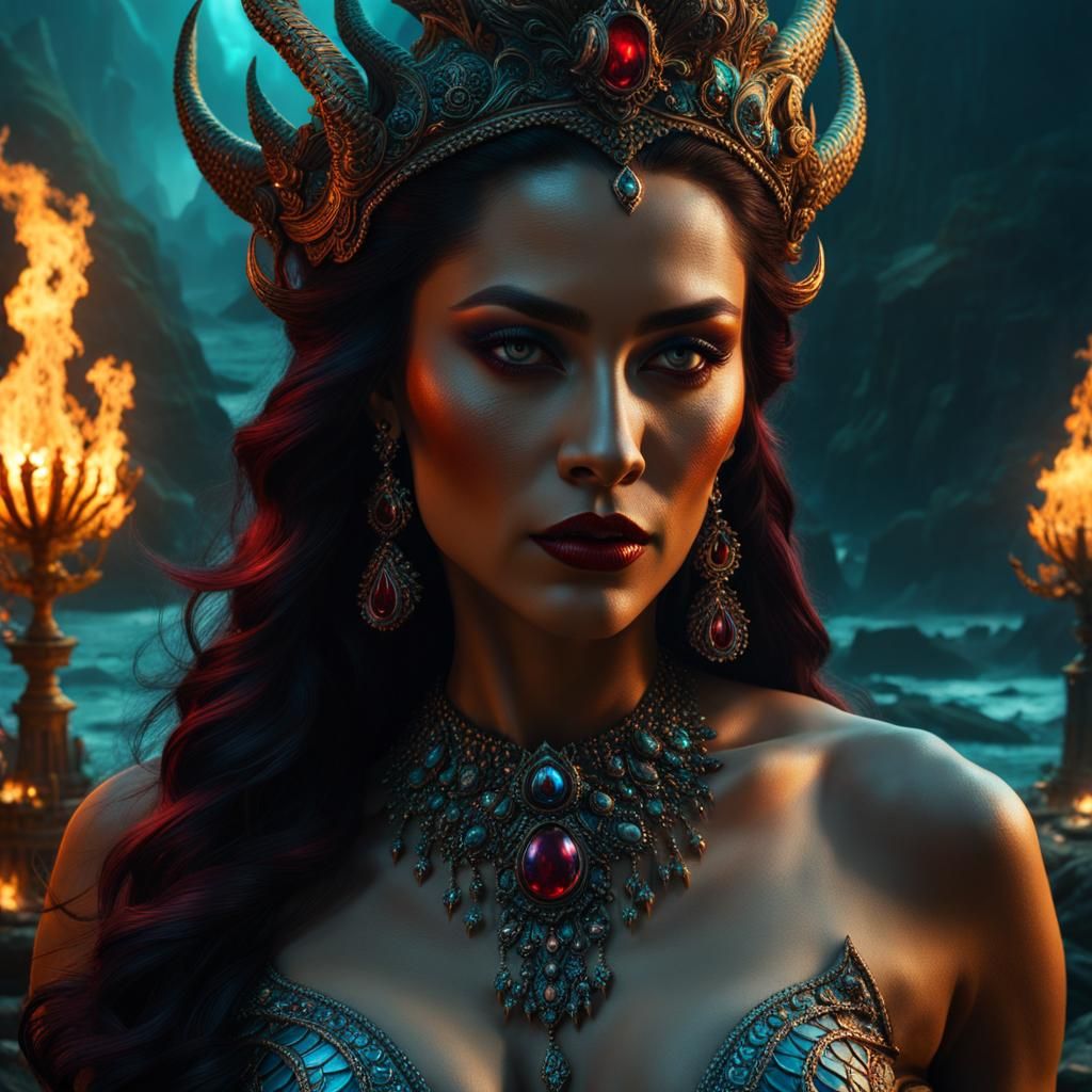 Vepar Demoness Mermaid in Holographic Astral Style