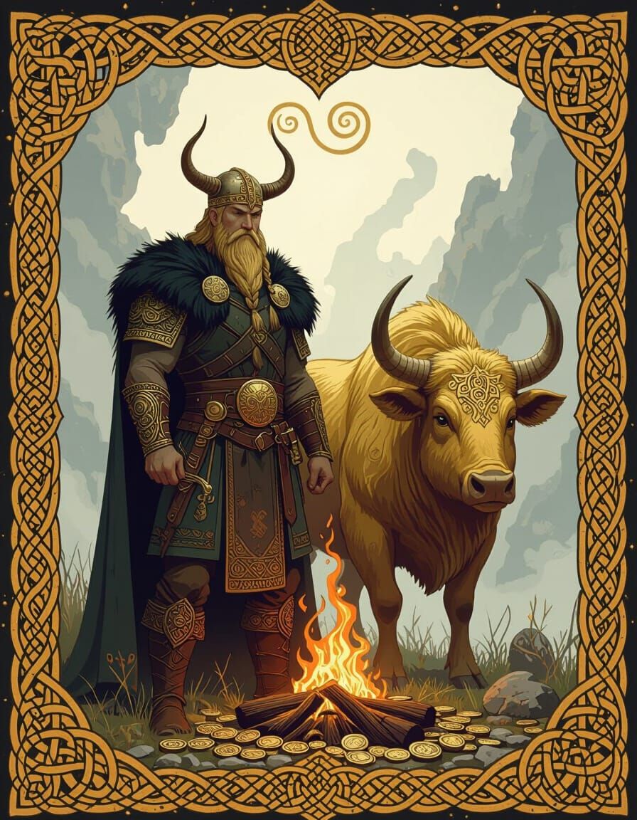 Freyr and Gullinbursti in Celtic Ornamental Style