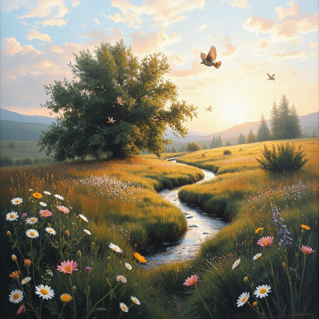 Golden Dawn in a Secluded Meadow