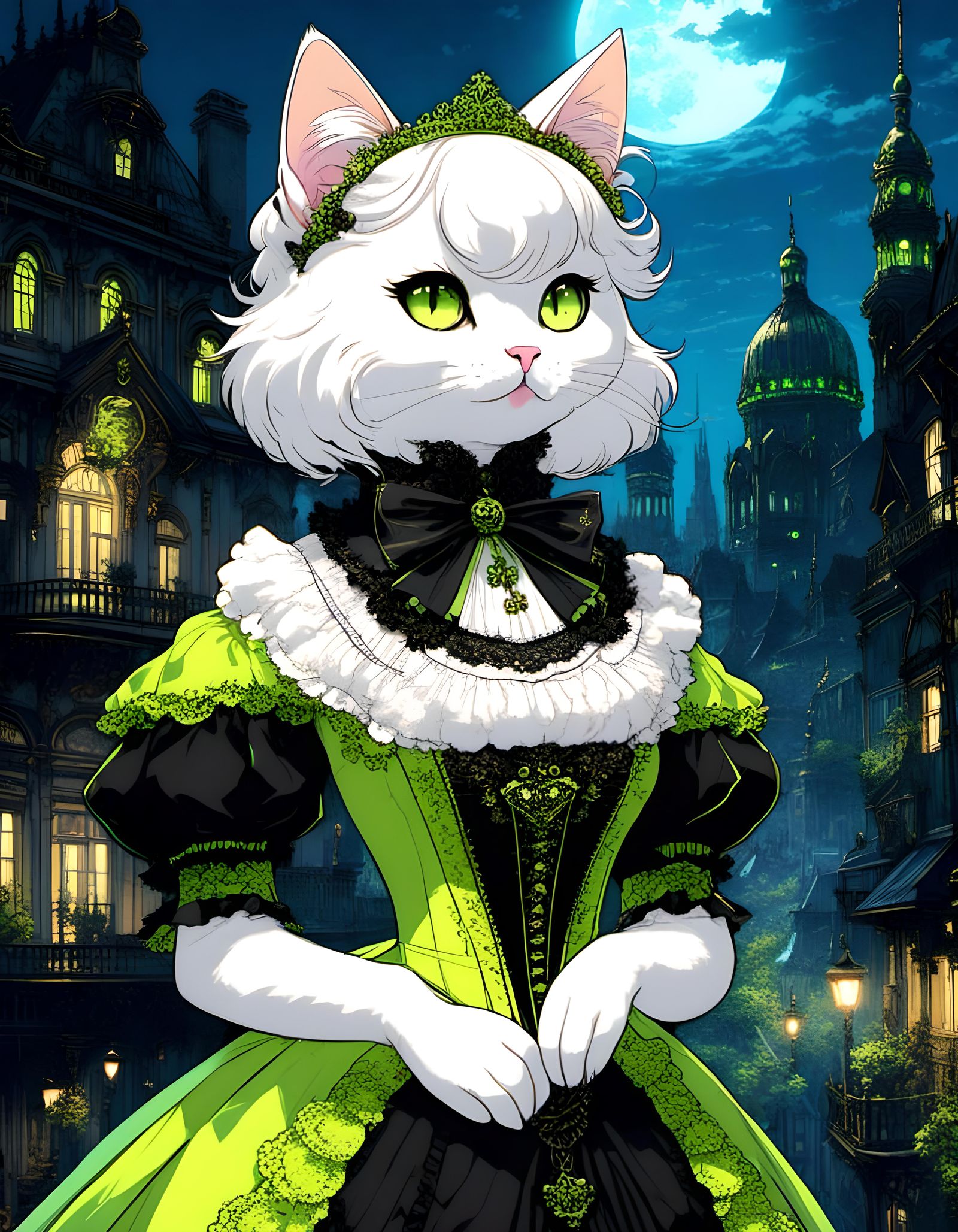 Adorable Glitchcore Cat in Victorian Cityscape