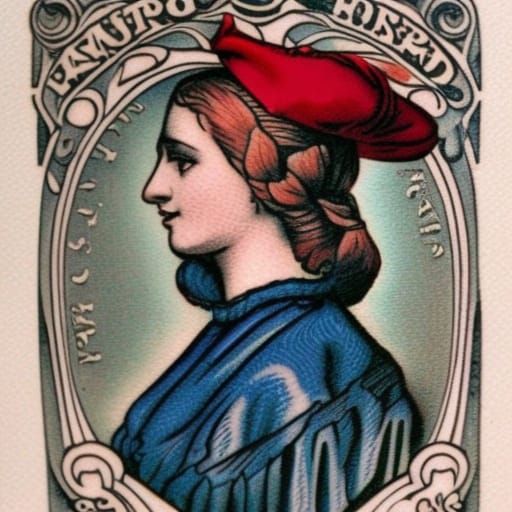 Lady Columbia: Victorian Stamp in Sailor Jerry Tattoo Style