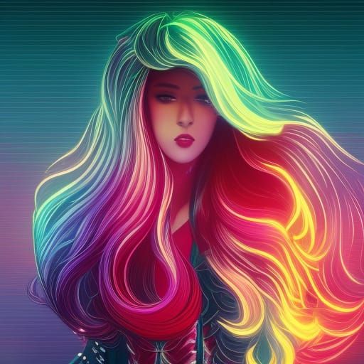 Neon Synthwave Portrait of a Brunette Girl