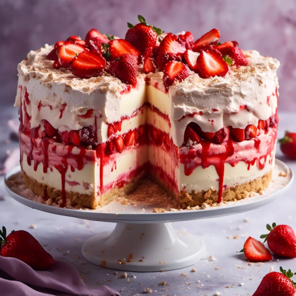 AI-Generated Strawberry Cheesecake: Three Layer Delight