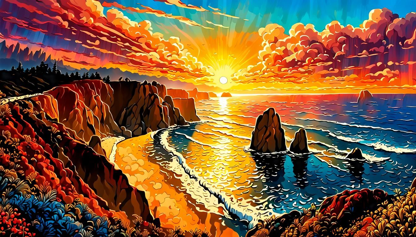 Pacific Coast Highway Sunset: A Detailed Matte Painting