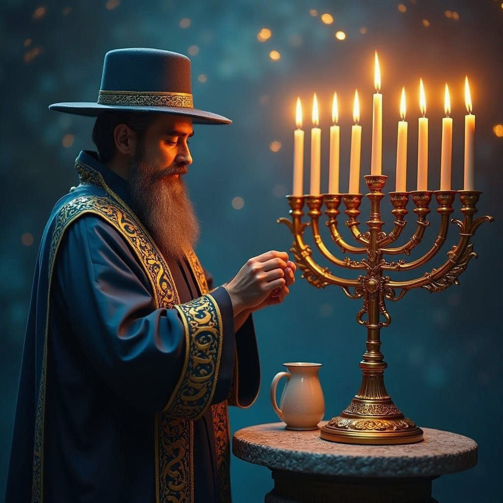 Hanukkah Miracle Illuminated by Muted Colors and Shimmering....