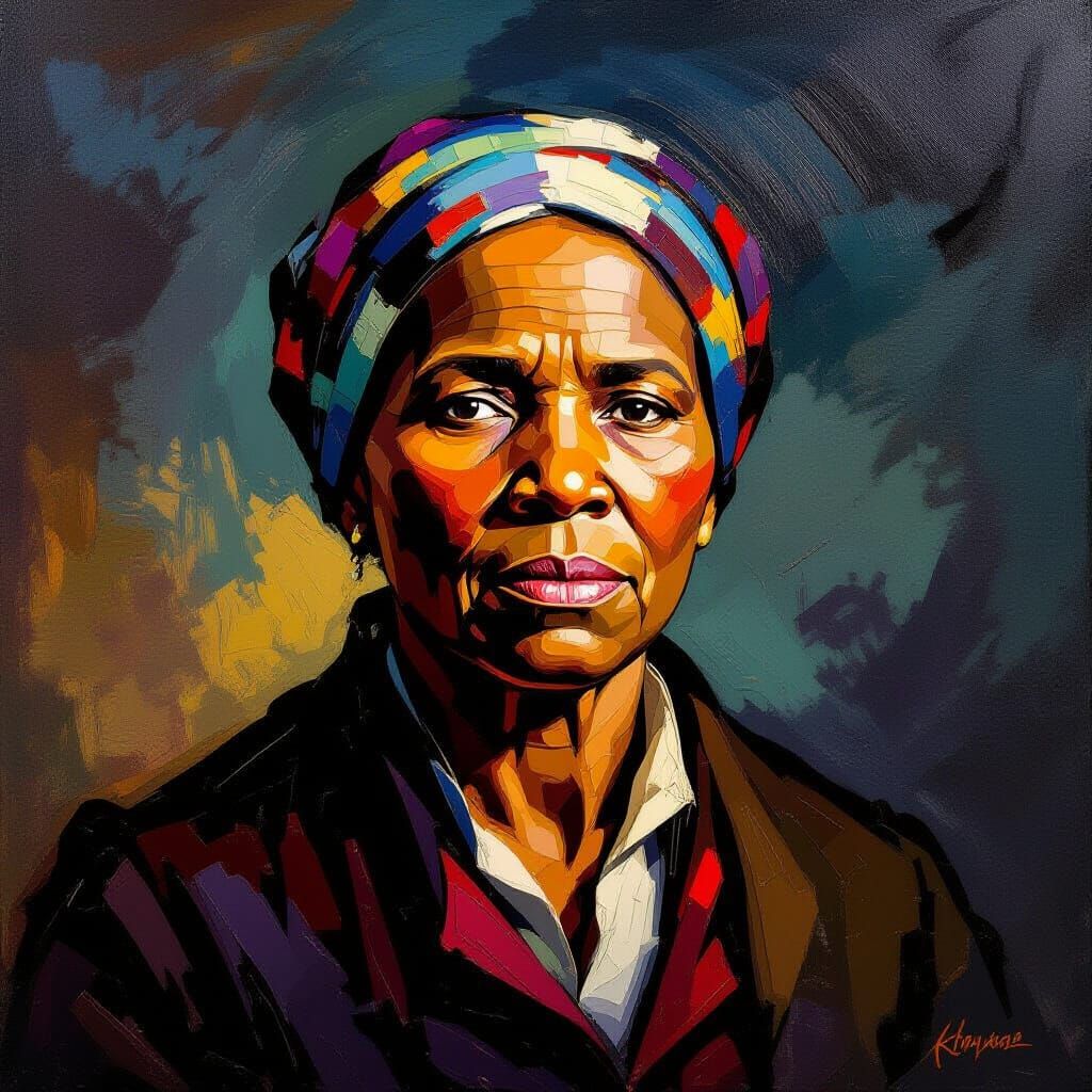 Harriet Tubman Portrait in Expressive Oil Painting Style