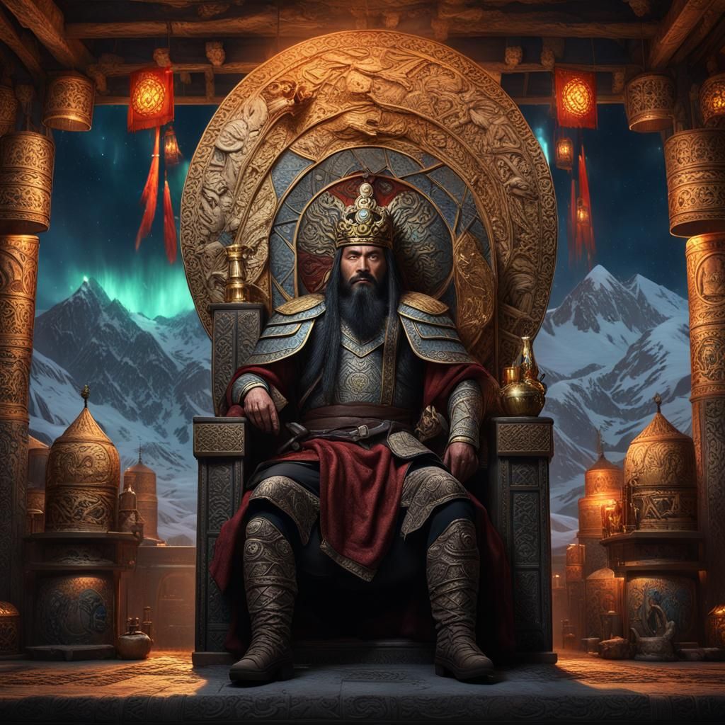 Mongol Khan God Tengri on Throne, Matte Painting