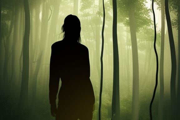 Dramatic Shadow Figure in Forest Digital Art