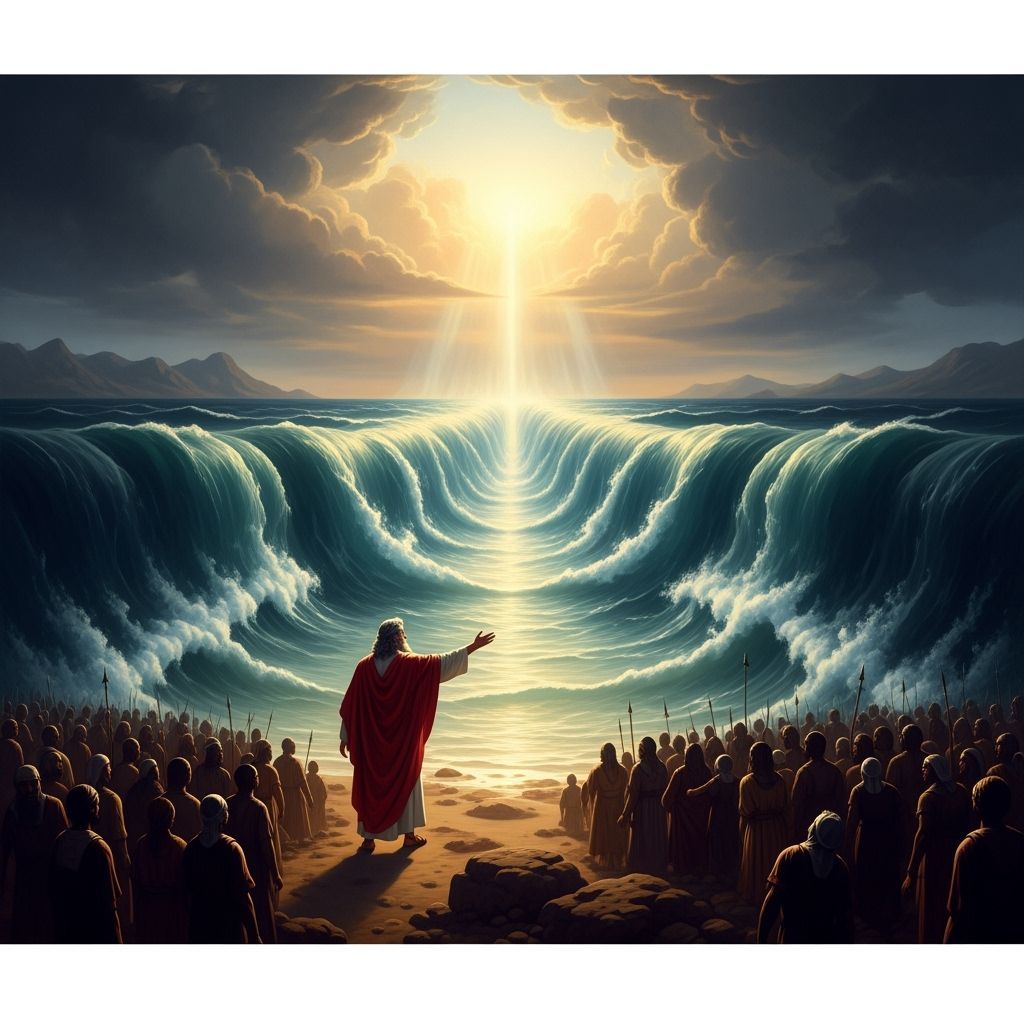 Moses Parts the Red Sea in Dramatic Oil Painting